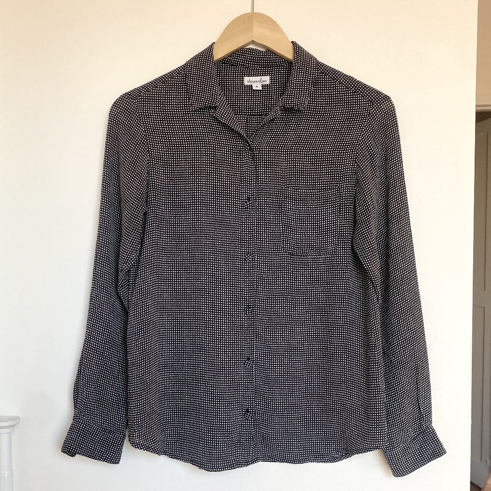 Steven Alan Chiffon-like button down, Small, black w/ white dots, cloth buttons